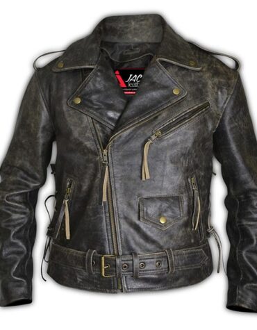 Side Lace-Up Vintage Distress Motorcycle Biker Leather Jacket