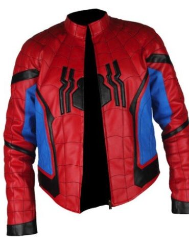 Spiderman Homecoming Red & Light Blue Genuine Leather Jacket