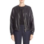 Stylish Natural Lambskin Black Leather Bomber Jacket for Women