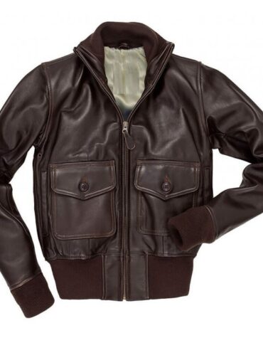 Womens Classic Brown Leather Bomber Jacket
