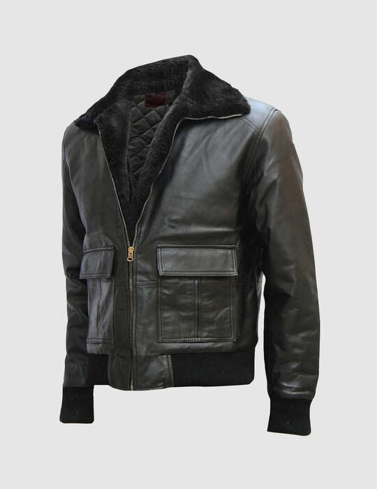 Leather Bomber Jacket With Fur