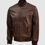 Brown Leather Bomber Sheep Jacket - Classic and Cozy Outerwear