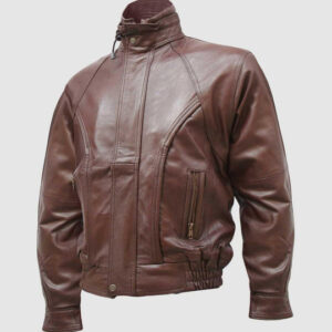 Chocolate Brown Leather Bomber Jacket Men