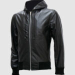 Black Leather Jacket with Hoodie - Urban Edge and Comfort