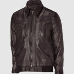 Flapper Style Brown Leather Bomber Jacket Men - Vintage Elegance