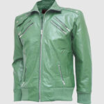 Green Bomber Men's Studded Leather Jacket - Edgy and Stylish Outerwear