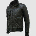 Black Leather Bomber Jacket - Timeless Elegance for Men