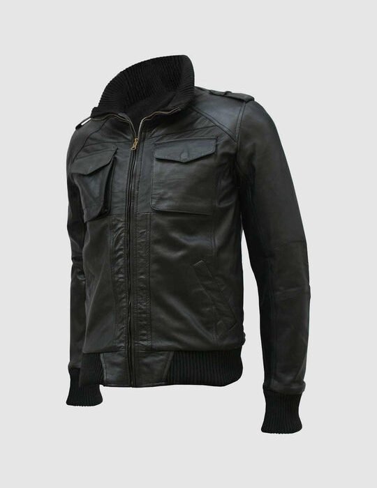 Black Leather Bomber Jacket