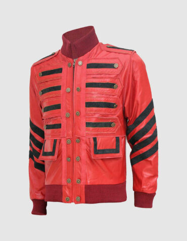 Men's Maroon Bomber Military Leather Jacket