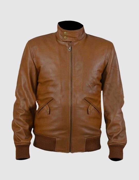 Tan Leather Bomber Jacket Men
