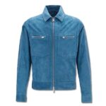 Blue Men's Leather Biker Shirt Jacket