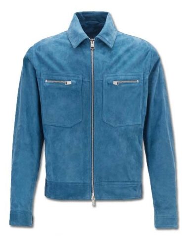 Blue Mens Leather Biker Shirt Jacket