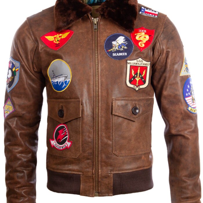 Men's Real Leather Vintage Pilot Flight Bomber Patch Jacket