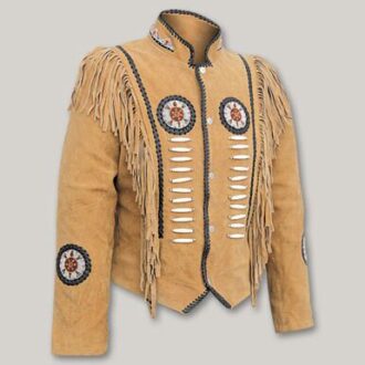 Women Western Leather Jacket Wear Fringes Beads Native American Cowlady