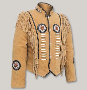 Women Western Leather Jacket Wear Fringes Beads Native American Cowlady