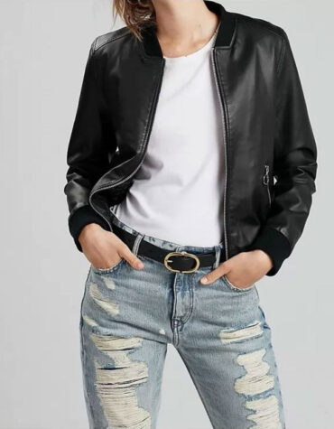 Classic Pure Lambskin Black Leather Bomber Jacket