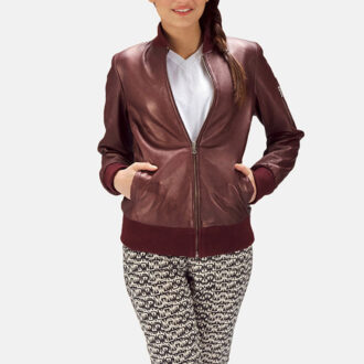 Reida Maroon Leather Bomber Jacket