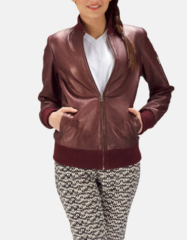 Reida Maroon Leather Bomber Jacket