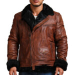 Brown and black fur shearling jacket mens for winters