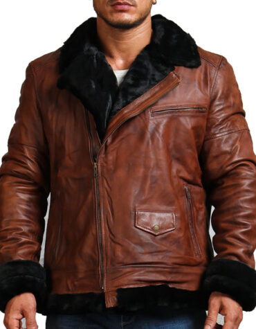 Brown and black fur shearling jacket mens for winters