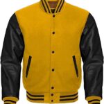 Men's Varsity Jacket - Yellow Wool with Leather Sleeves