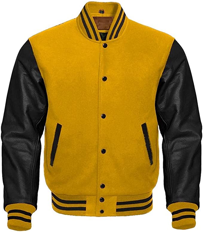 Mens Black and Grey Varsity Jacket - Letterman Bomber Style