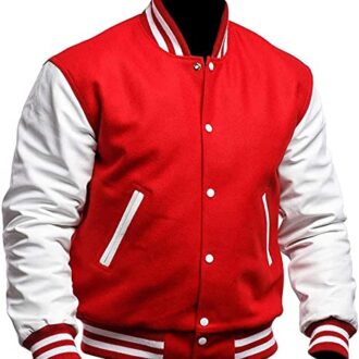 Men's Varsity Jacket, Wool and Faux Leather Sleeve Blend, Letterman Baseball High School College Bomber Jackets