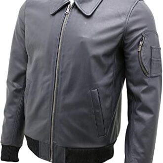 Men's A2 Navy Blue Cowhide Analine Leather Bomber Jacket