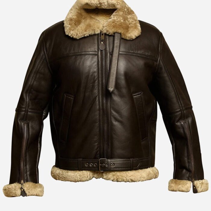 Brown shearling jacket mens for winters