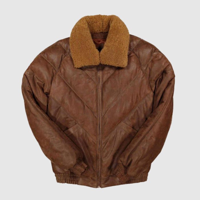 Brown Mens Leather V Bomber Jacket