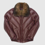 Elegant Burgundy Real Fur V-Bomber Leather Jacket for Unmatched Style