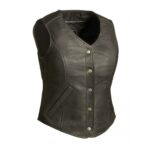 Classic Black Leather Motorcycle Biker Vest for Women