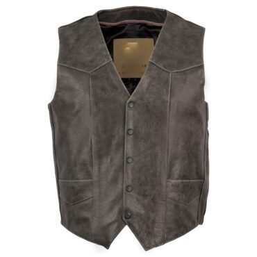 Men’s Black Gunsmoke Antique Leather Chisum Vest