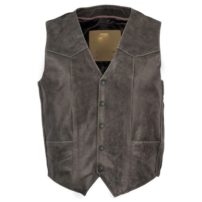 Men’s Black Gunsmoke Antique Leather Chisum Vest