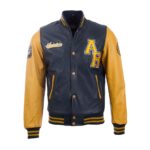 Men's Real Cow Hide Leather Varsity Patch Bomber - Classic Varsity Style