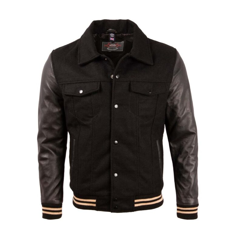 MEN’S REAL LEATHER AND WOOL VARSITY BOMBER FASHION