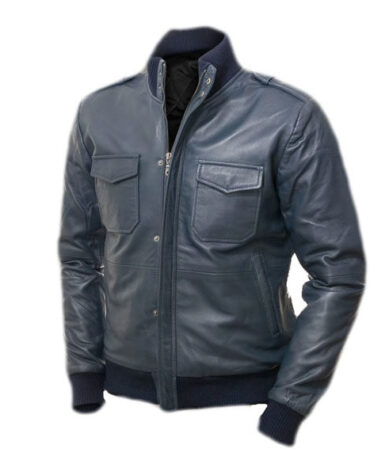 MEN BLUE BOMBER LEATHER JACKET