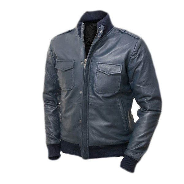 Men Blue Bomber Leather Jacket | Stylish Winter Outerwear | Free ...