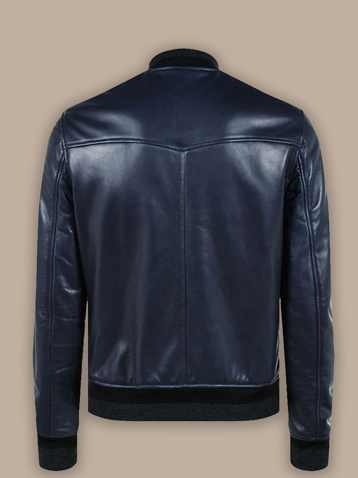 Kired Reversible Leather Bomber Jacket in Navy Blue