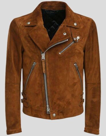 Mens Brown Suede Leather Biker Jacket