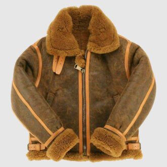 Real brown shearling jacket mens for winters