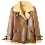 Stylish women shearling leather jacket for winters