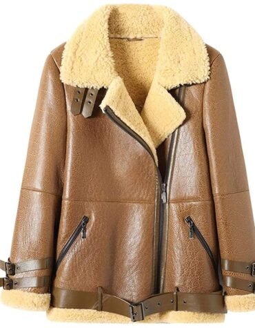 Stylish women's shearling leather jacket for winter