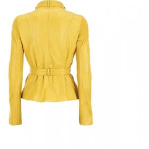 Womens Western Sheepskin Yellow Leather Biker Jacket