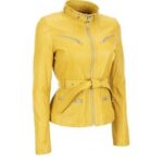 Womens Western Sheepskin Yellow Leather Biker Jacket