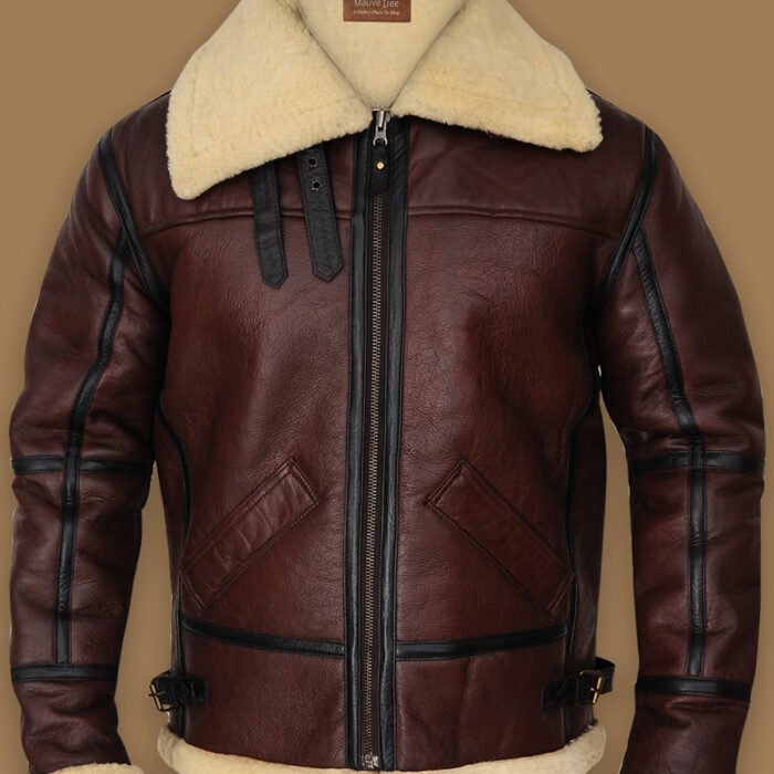 Brown shearling jacket mens for winters