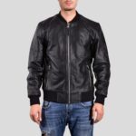 Bran Black Bomber Leather Jacket - Timeless Style and Effortless Comfort