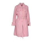 Elegant Classic Neckline Button Closing Baby Pink Leather Trench Coat for Women