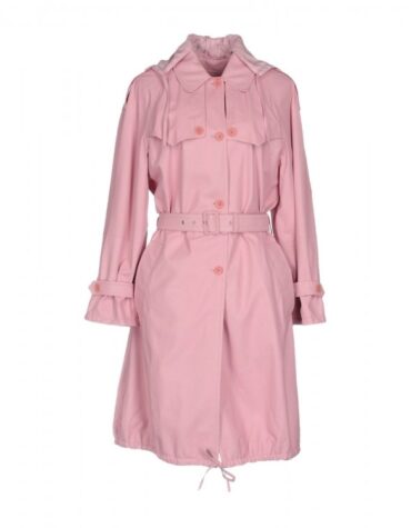 Classic Neckline Button Closing Baby Pink Leather Trench Coat for Women