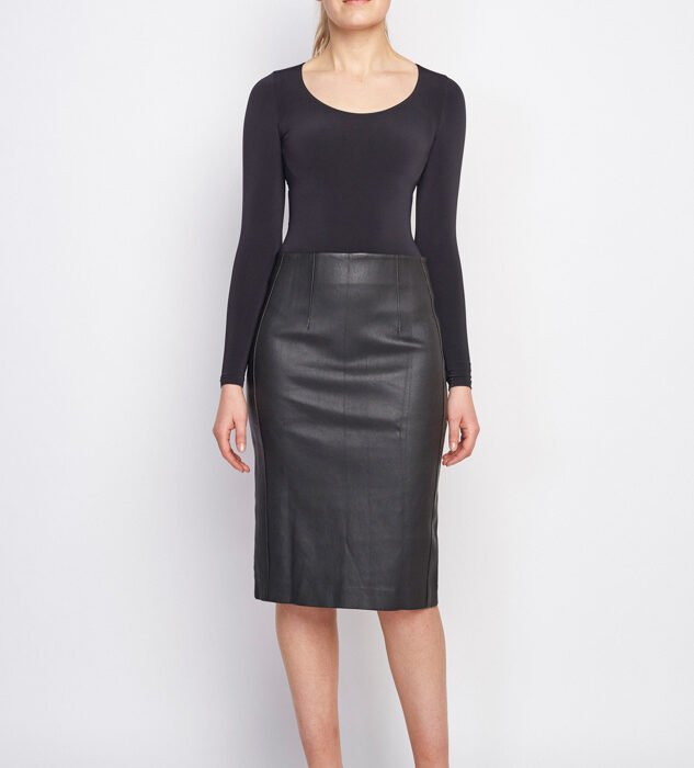 REAL LEATHER, LONG PENCIL SKIRT WOMEN BLACK
